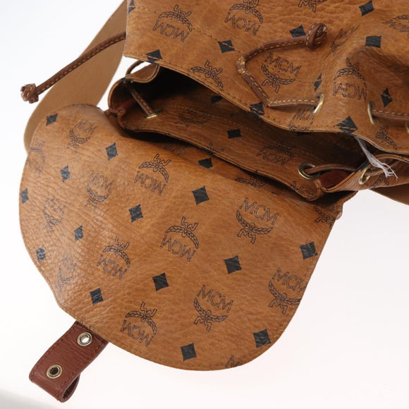 MCM Logogram Vicetos Backpack PVC Leather Brown Gold Auth yk19568