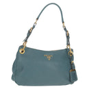 PRADA Shoulder Bag Leather Light Blue Gold Auth yk19577V-1