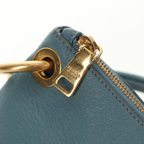 PRADA Shoulder Bag Leather Light Blue Gold Auth yk19577V
