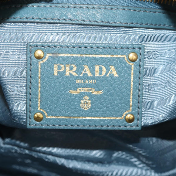 PRADA Shoulder Bag Leather Light Blue Gold Auth yk19577V