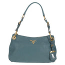 PRADA Shoulder Bag Leather Light Blue Gold Auth yk19577V-13