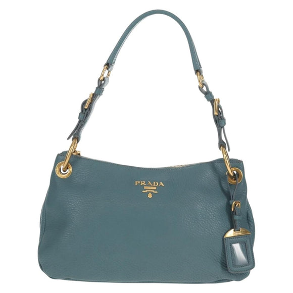 PRADA Shoulder Bag Leather Light Blue Gold Auth yk19577V