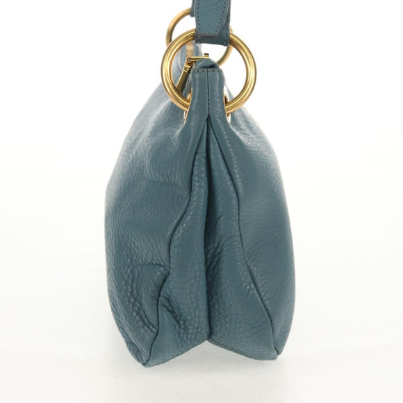 PRADA Shoulder Bag Leather Light Blue Gold Auth yk19577V