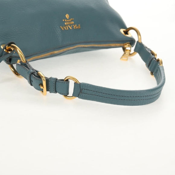 PRADA Shoulder Bag Leather Light Blue Gold Auth yk19577V