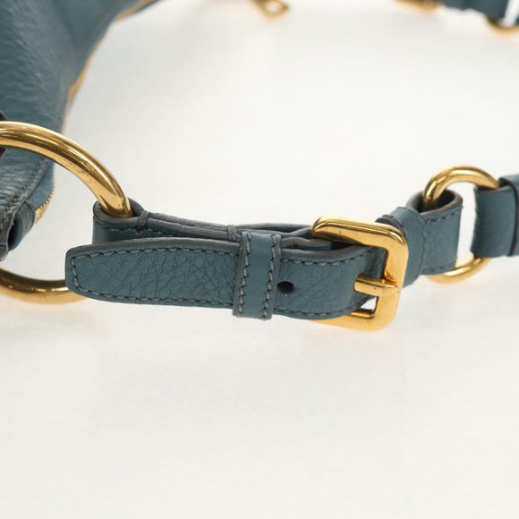 PRADA Shoulder Bag Leather Light Blue Gold Auth yk19577V