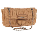 PRADA Gathered Chain Shoulder Bag Leather Beige Silver B4553C Auth yk19578V-1