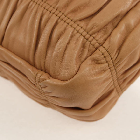 PRADA Gathered Chain Shoulder Bag Leather Beige Silver B4553C Auth yk19578V