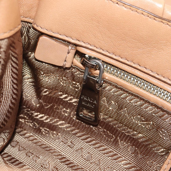 PRADA Gathered Chain Shoulder Bag Leather Beige Silver B4553C Auth yk19578V