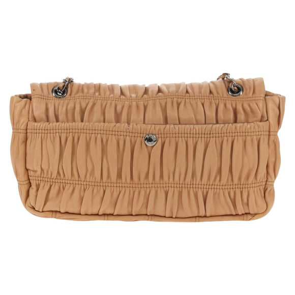 PRADA Gathered Chain Shoulder Bag Leather Beige Silver B4553C Auth yk19578V