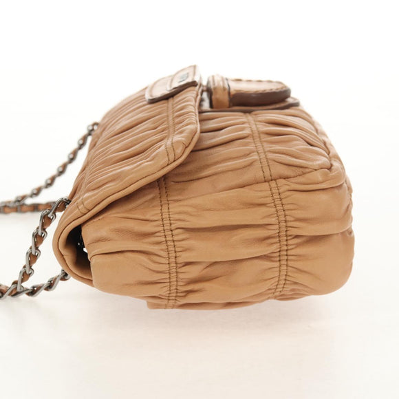 PRADA Gathered Chain Shoulder Bag Leather Beige Silver B4553C Auth yk19578V