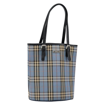BURBERRY Nova Check Blue Label Tote Bag Canvas Light Blue Silver Auth yk19580