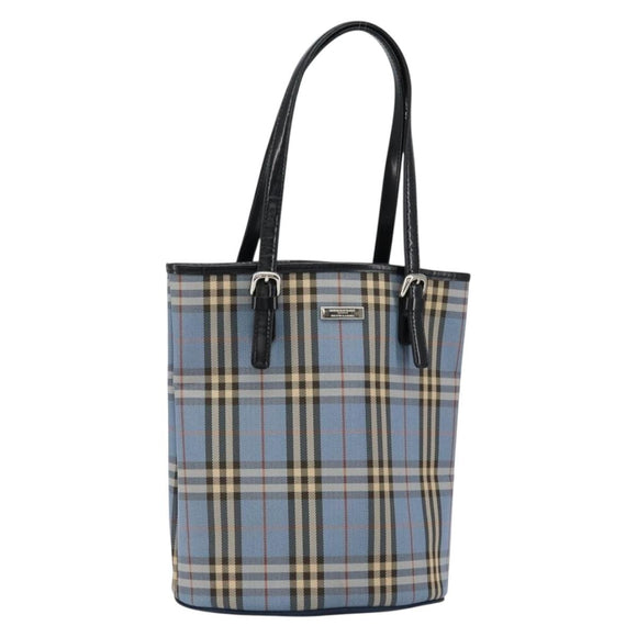 BURBERRY Nova Check Blue Label Tote Bag Canvas Light Blue Silver Auth yk19580