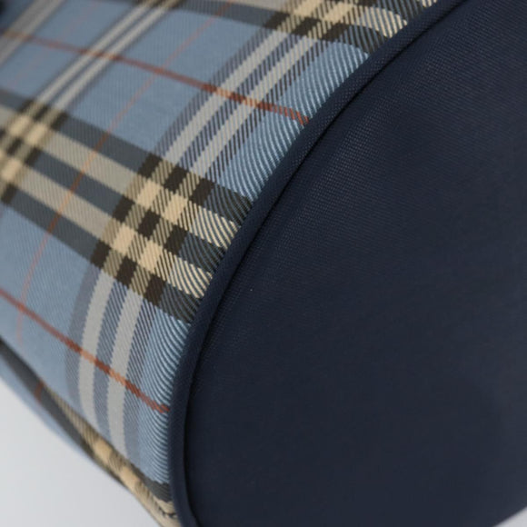 BURBERRY Nova Check Blue Label Tote Bag Canvas Light Blue Silver Auth yk19580