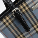 BURBERRY Nova Check Blue Label Tote Bag Canvas Light Blue Silver Auth yk19580-15