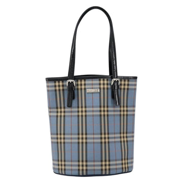 BURBERRY Nova Check Blue Label Tote Bag Canvas Light Blue Silver Auth yk19580 - 0