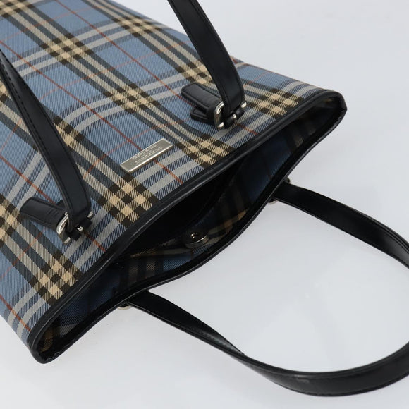 BURBERRY Nova Check Blue Label Tote Bag Canvas Light Blue Silver Auth yk19580