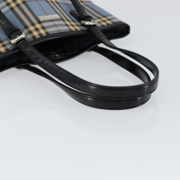 BURBERRY Nova Check Blue Label Tote Bag Canvas Light Blue Silver Auth yk19580