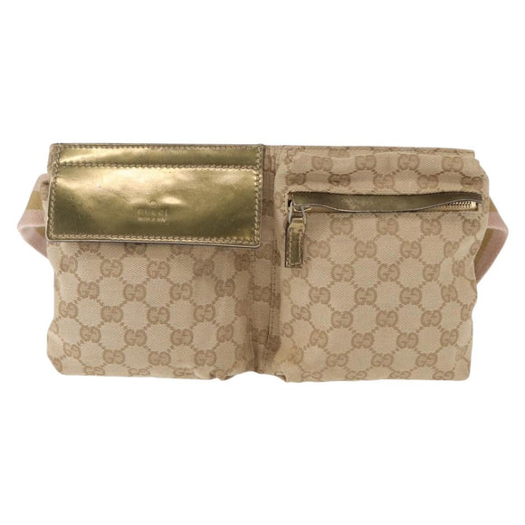GUCCI GG Canvas Waist bag Beige Gold 28566 Auth yk19581