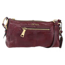 PRADA Shoulder Bag Leather Bordeaux Gold Auth yk19583-1