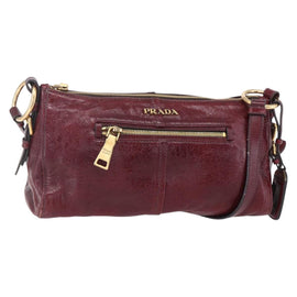 PRADA Shoulder Bag Leather Bordeaux Gold Auth yk19583
