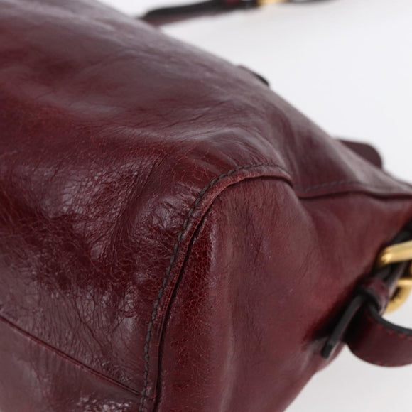 PRADA Shoulder Bag Leather Bordeaux Gold Auth yk19583