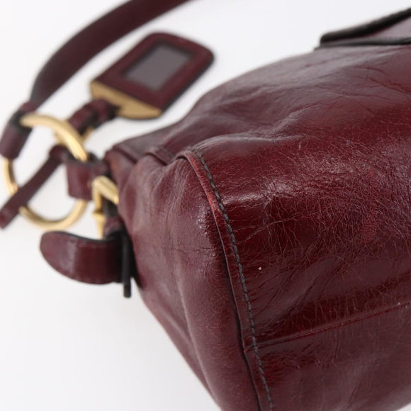 PRADA Shoulder Bag Leather Bordeaux Gold Auth yk19583
