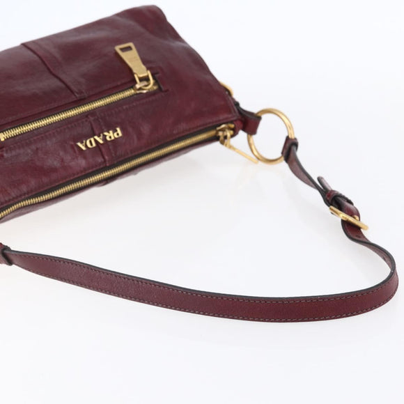 PRADA Shoulder Bag Leather Bordeaux Gold Auth yk19583