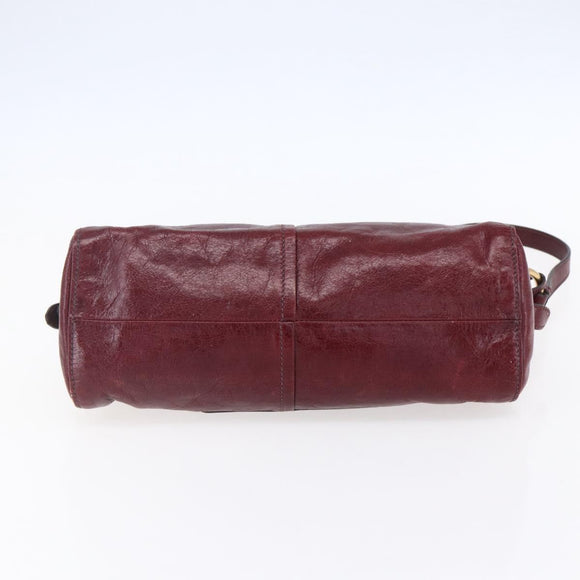 PRADA Shoulder Bag Leather Bordeaux Gold Auth yk19583