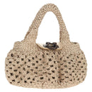 Salvatore Ferragamo Gancini Hand Bag Leather Beige Silver Auth yk19584A-1