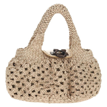 Salvatore Ferragamo Gancini Hand Bag Leather Beige Silver Auth yk19584A