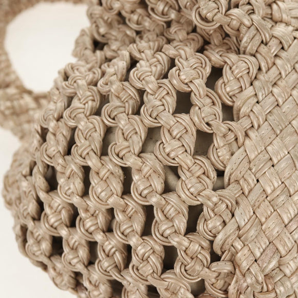 Salvatore Ferragamo Gancini Hand Bag Leather Beige Silver Auth yk19584A