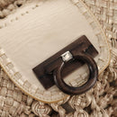 Salvatore Ferragamo Gancini Hand Bag Leather Beige Silver Auth yk19584A-14