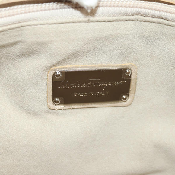 Salvatore Ferragamo Gancini Hand Bag Leather Beige Silver Auth yk19584A