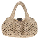 Salvatore Ferragamo Gancini Hand Bag Leather Beige Silver Auth yk19584A-2