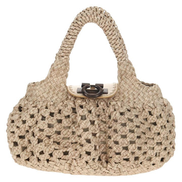 Salvatore Ferragamo Gancini Hand Bag Leather Beige Silver Auth yk19584A - 0