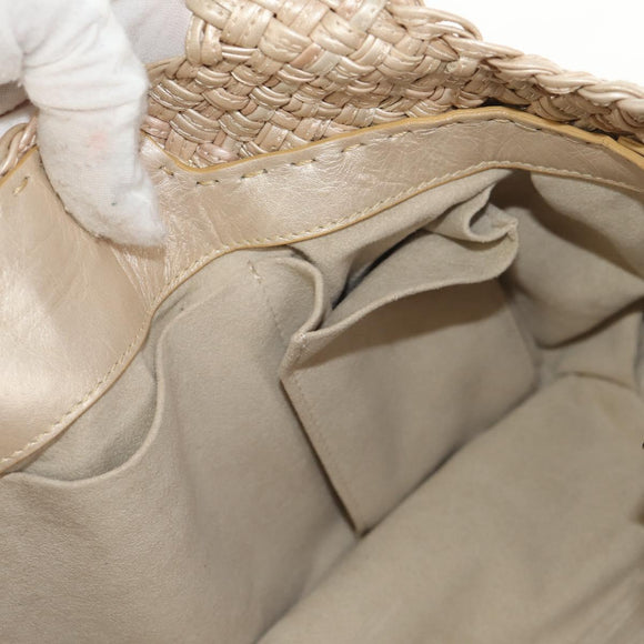 Salvatore Ferragamo Gancini Hand Bag Leather Beige Silver Auth yk19584A