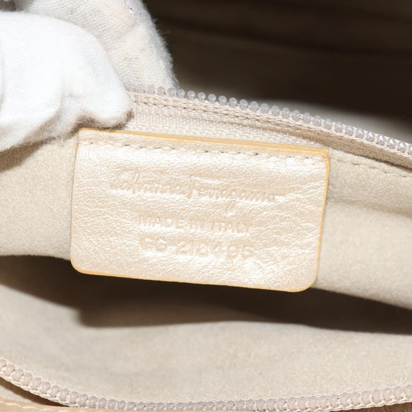 Salvatore Ferragamo Gancini Hand Bag Leather Beige Silver Auth yk19584A