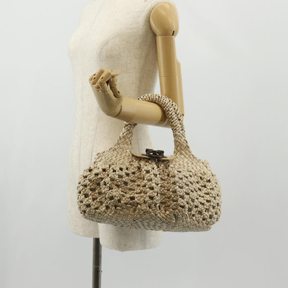 Salvatore Ferragamo Gancini Hand Bag Leather Beige Silver Auth yk19584A