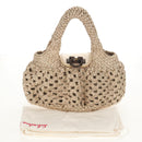 Salvatore Ferragamo Gancini Hand Bag Leather Beige Silver Auth yk19584A-26