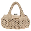 Salvatore Ferragamo Gancini Hand Bag Leather Beige Silver Auth yk19584A-3