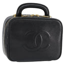 CHANEL COCO Mark Vanity Hand Bag Caviar Skin Black Gold CC Auth yk19585-1