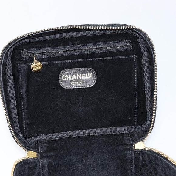 CHANEL COCO Mark Vanity Hand Bag Caviar Skin Black Gold CC Auth yk19585