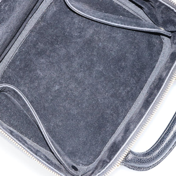 CHANEL COCO Mark Vanity Hand Bag Caviar Skin Black Gold CC Auth yk19585