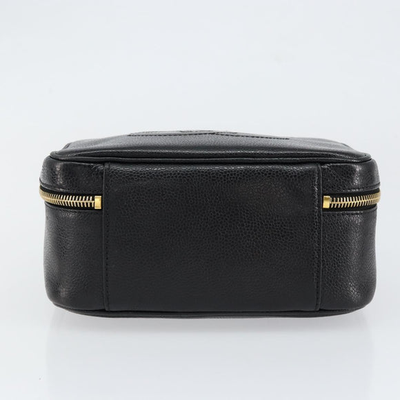 CHANEL COCO Mark Vanity Hand Bag Caviar Skin Black Gold CC Auth yk19585