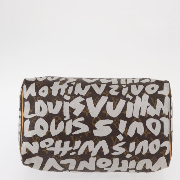 LOUIS VUITTON Monogram Graffiti Speedy 30 Hand Bag White M92195 LV Auth yk19592