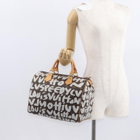 LOUIS VUITTON Monogram Graffiti Speedy 30 Hand Bag White M92195 LV Auth yk19592