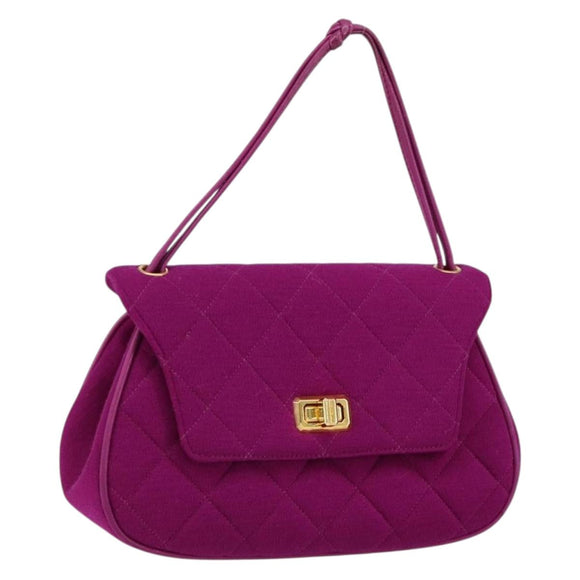 CHANEL 2.55 Matelasse Hand Bag Cotton Purple Gold CC Auth yk19598