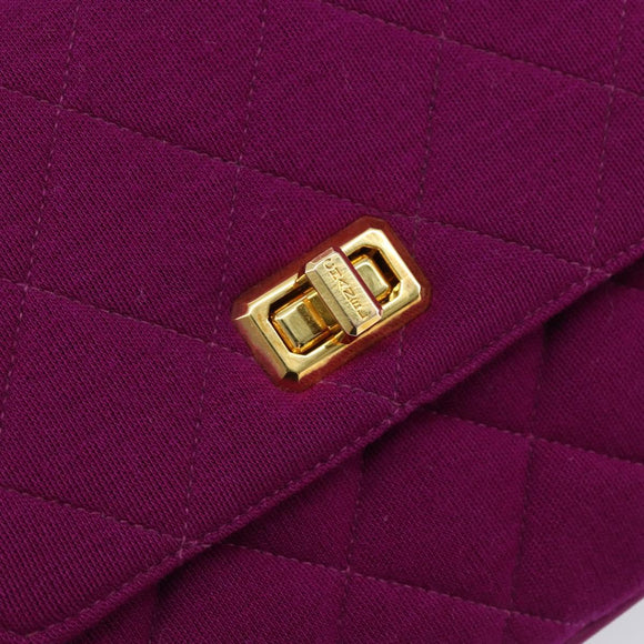 CHANEL 2.55 Matelasse Hand Bag Cotton Purple Gold CC Auth yk19598