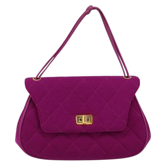 CHANEL 2.55 Matelasse Hand Bag Cotton Purple Gold CC Auth yk19598