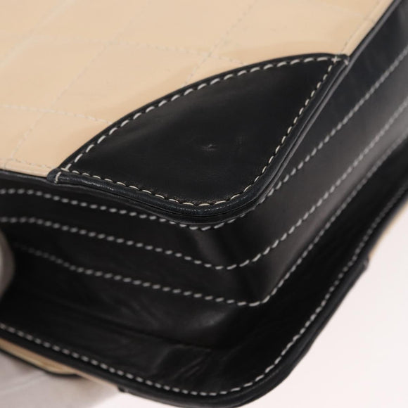 CHANEL Choco Bar Chain Bag Lamb Skin Patent Beige Silver CC Auth yk19599